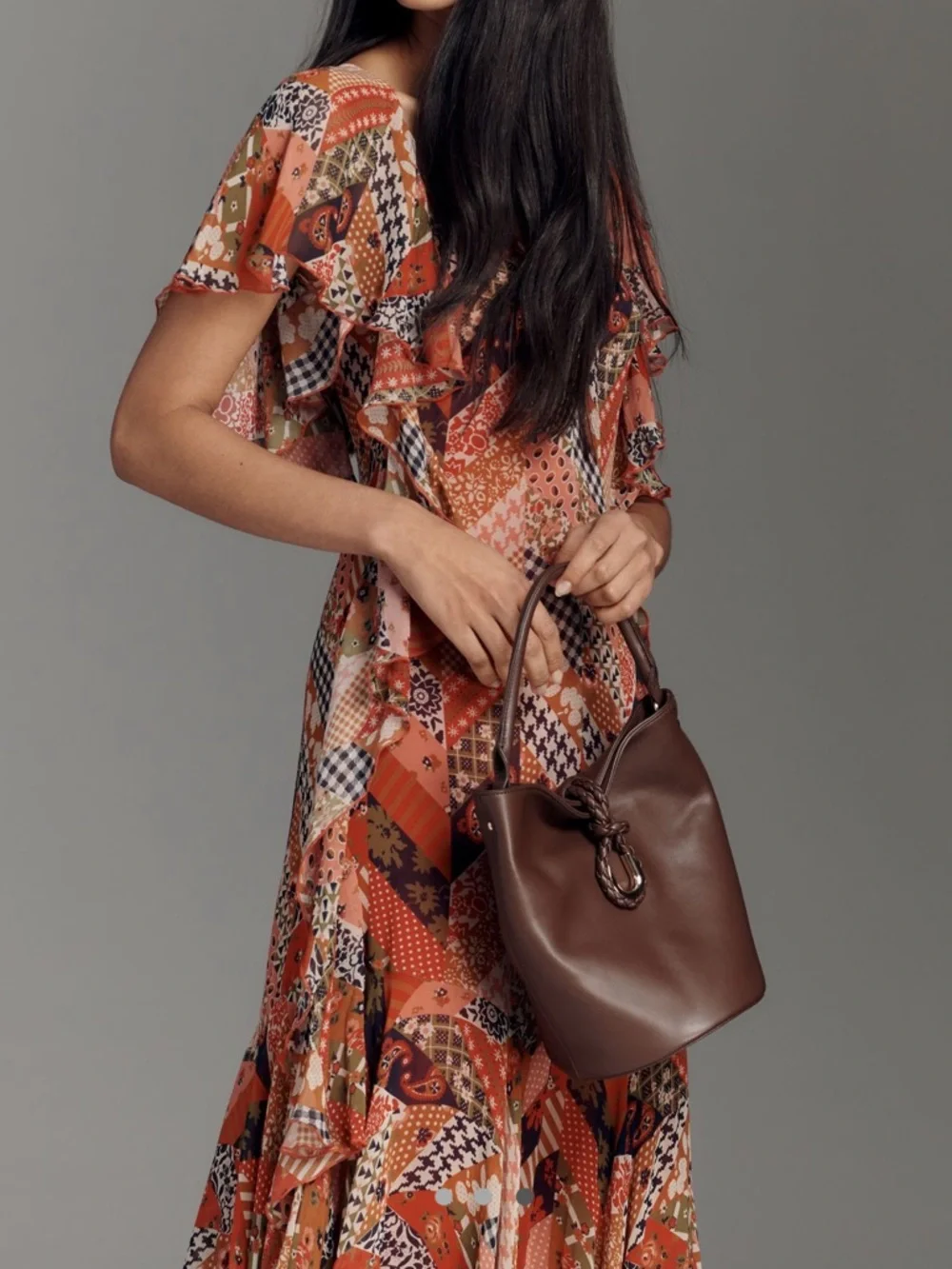 Love The Label Belinda Asymmetrical Ruffle Dress Anthropologie Boho NEW Medium